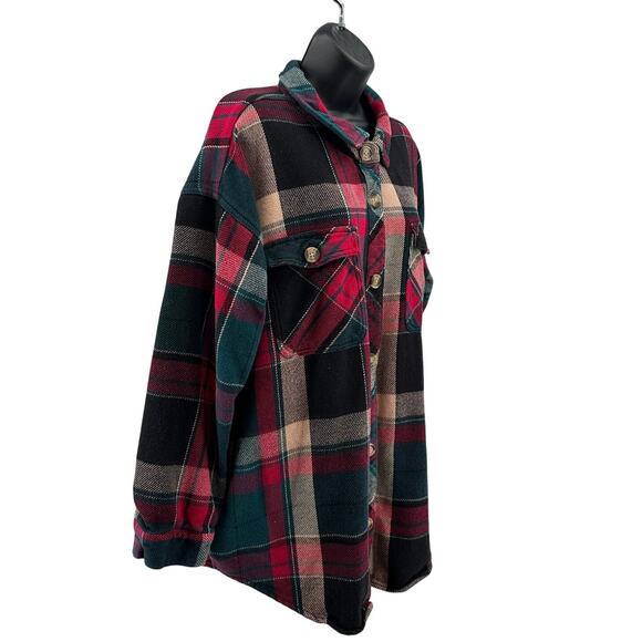 Maurices Flannel Shacket WMNS XXL Green Red Plaid Button Up Heavy Cotton Pockets - Picture 3 of 8